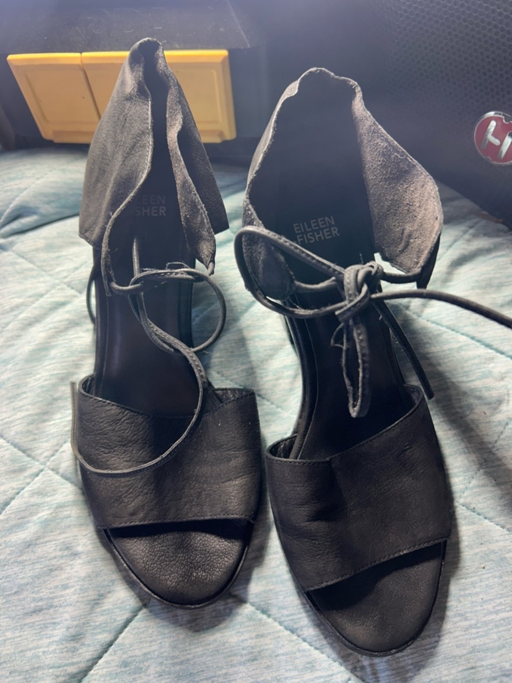 Eileen Fisher Black Suede Tie-Ankle Heels